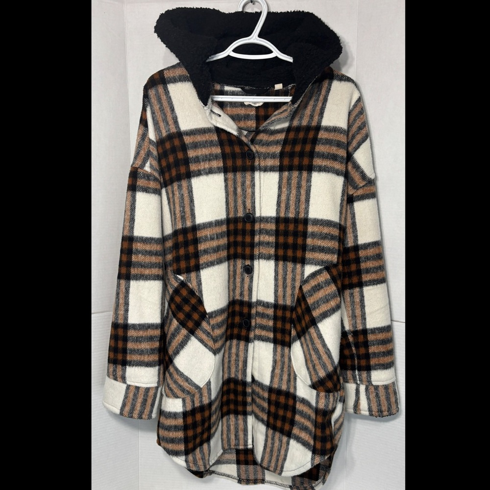 Retrod Women’s Plaid Hooded Button-Front Coatigan Lightweight Fall Jacket